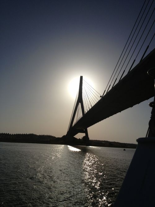Tarptautinis Tiltas, Guadiana Upė, Upė, Dangus, Vanduo, Saulėlydis, Ispanija, Portugal