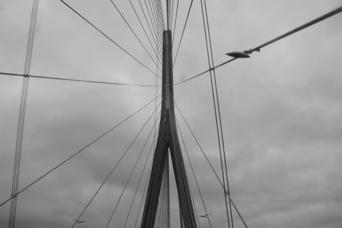 Tiltas Normandija, France, Kabeliai, Ramstis, Metalinis Rėmas, Nuotrauka Juoda Balta, Architektūra, Paveldas