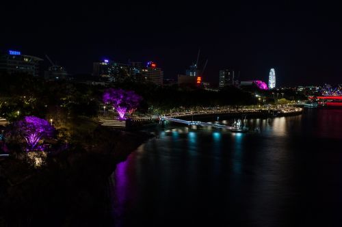 Brisbane, Southbank, Naktinis Vaizdas, Australia, Queensland, Miestas, Naktis, Žibintai, Upė, Ratas, Miesto Panorama