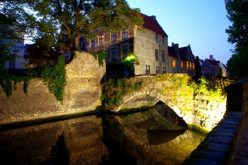 Bruges, Tiltas, Naktis, Belgija, Architektūra, Viduramžiai