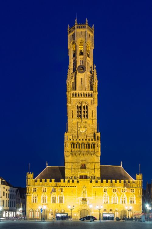 Bruges, Varpinė, Belgija, Bokštas, Bokštai, Pastatas, Architektūra, Lankytinos Vietos, Istoriškai, Romantiškas, Naktinė Nuotrauka