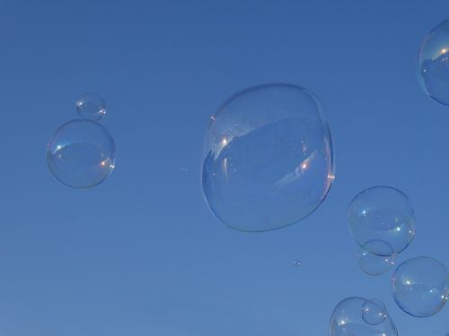 Burbulas, Muilo Burbuliukai, Oras, Muilas Vanduo, Mėlynas Dangus, Paskambinti, Mirgėjimas, Blizgučiai