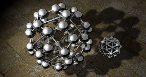 Buckyball, Daugiasluoksnis, Atomo Modeliai, Modeliai, Rutuliai, Metalas, Tinklelis, Struktūra, Statyba, Forma, Geometrija, Vizualizacija, 3D Modelis