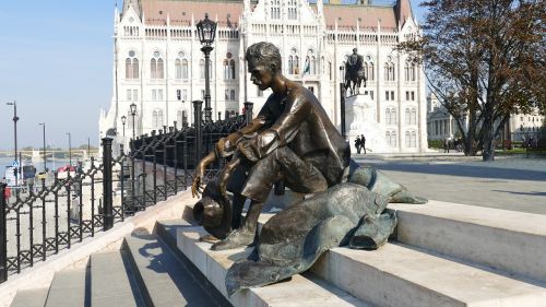 Bronzos Statula, Attila József, Danube Krantinė, Sėdi Dtairs, Vyrų, Budapest