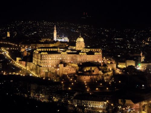 Budapest, Miestas Naktį, Pilis, Naktis, Šviesa