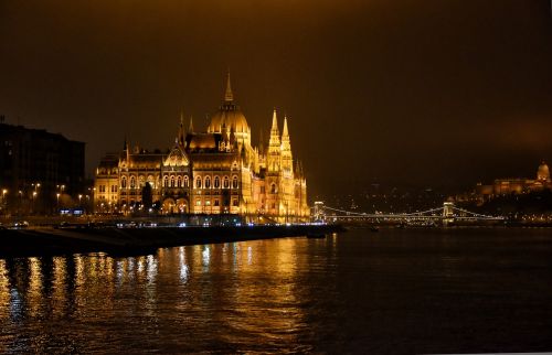 Budapest, Danube, Naktis, Parlamentas, Žibintai, Vengrija