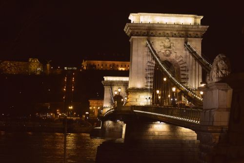 Budapest, Tiltas, Grandinės Tiltas, Naktį