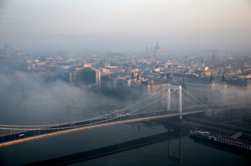 Budapest, Tiltas, Rūkas, Aušra, Elizabetinio Tilto