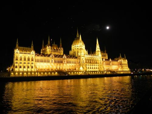 Budapest, Parlamentas, Upė, Danube, Kraštovaizdis, Pastatas, Fasadas, Naktis, Kapitalas