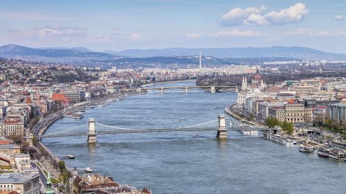 Budapest, Danube, Citadelė, Tiltai, Grandinės Tiltas, Upė, Virš Danube, Panorama