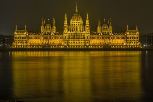 Budapest, Danube, Parlamentas, Vengrijos Parlamento Pastatas, Vanduo, Naktinė Nuotrauka, Upė, Ilgas Užrakto Greitis, Ilga Ekspozicija, Žibintai, Atspindys