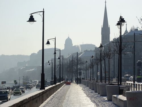 Budapest, Vengrija, Buda, Apšvietimas, Danube, Pilis, Žiema, Rūmai