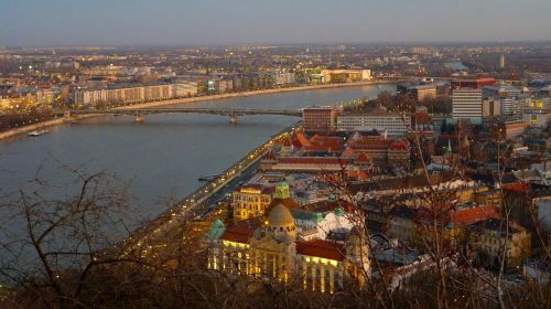 Budapest, Vengrija, Saulėlydis, Žibintai, Danube, Panorama, Žibintas, Kékóra, Tiltas