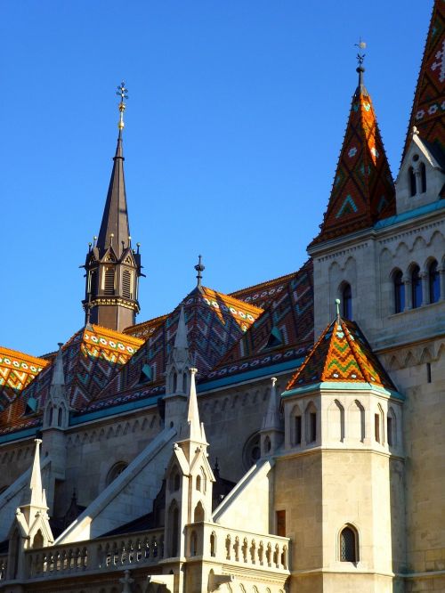 Budapest, Buda, Pilies Plotas, Mūsų Ponios Bažnyčia, Bažnyčia, Bokštas, Mėlynas Dangus