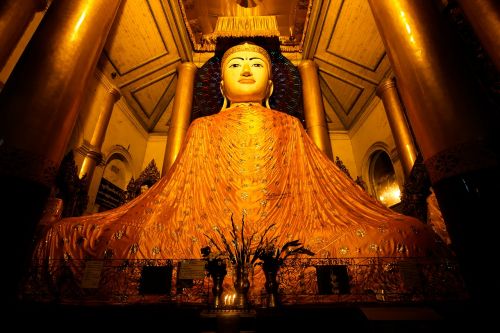 Buda, Shwedagon, Statula, Auksinis, Jangonas-Mianmaras, Naktis, Mianmaro Burma, Pagoda, Auksas