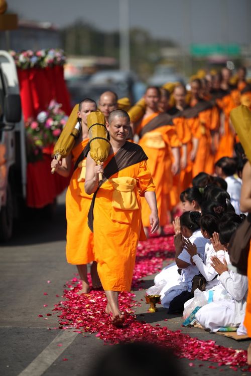 Budizmas, Oranžinė, Vienuoliai, Budistams, Vaikščioti, Drabužiai, Tajų, Budistinis, Wat, Phra Dhammakaya, Šventykla, Dhammakaya Pagoda, Daugiau Nei, Milijonai, Budhas, Auksas, Tailandas