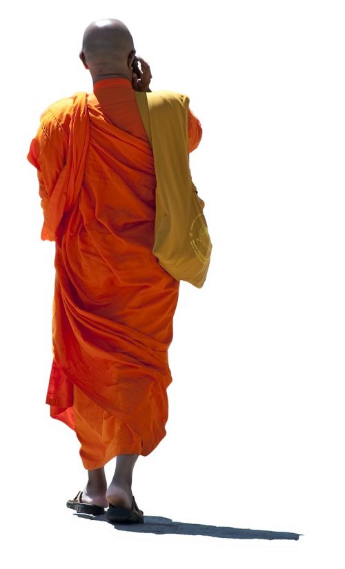 Budistų Vienuolis, Kalbėti Mobiliuoju Telefonu, Religija, Oranžinė, Tunika, Vaikščioti, Asmuo Telefonu