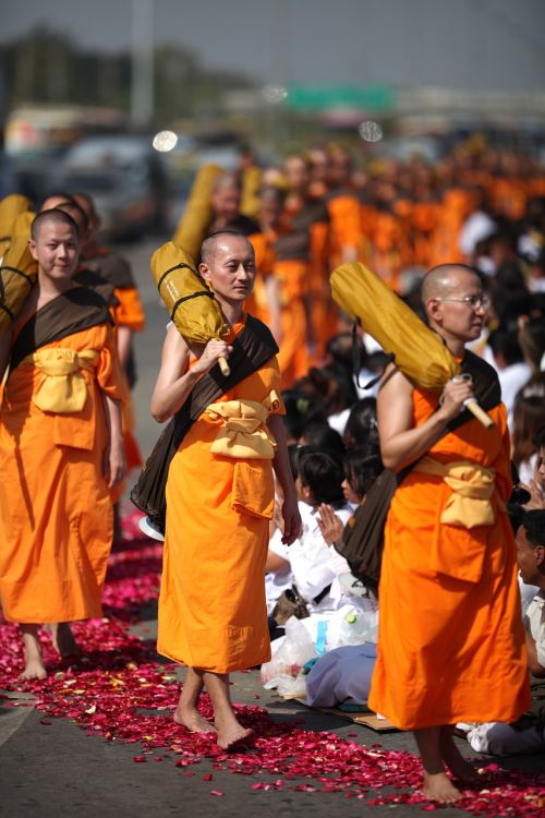 Budistams, Vienuoliai, Budizmas, Vaikščioti, Oranžinė, Drabužiai, Tajų, Budistinis, Wat, Phra Dhammakaya, Šventykla, Dhammakaya Pagoda, Daugiau Nei, Milijonai, Budhas, Auksas, Tailandas