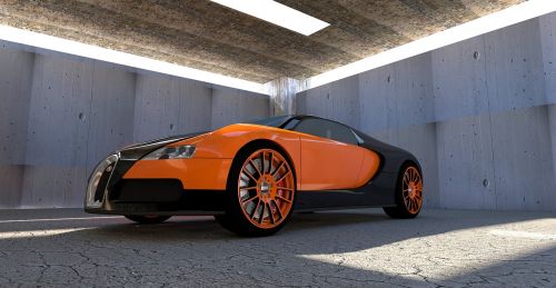 Bugatti, Veyron, Automobilis, Automatinis, Bolidas, Prototipas, Atvaizdavimas, Tekstūra, Bugatti Veyron, Kontūras, Metalinis, Saulės Atspindžiai, Šešėlis, Salė, Betono Siena, Vienspalvis, 3D, 3D Modelis, Kompiuterinė Grafika, Mašina, 3D Vizualizacija