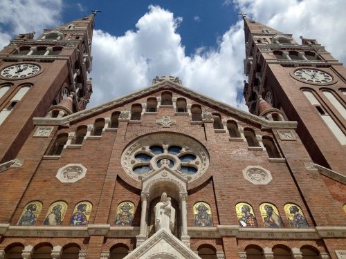 Szeged Vengrija, Szeged Katedra, Mėlynas Dangus, Vestuvinė Bažnyčia, Bažnyčia