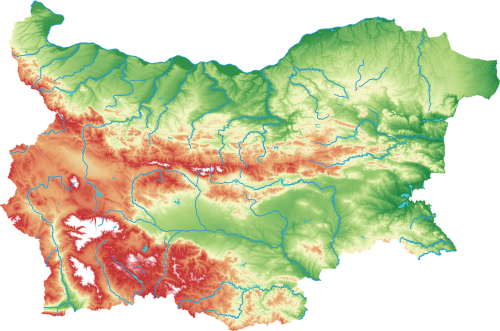 Bulgarija, Žemėlapis, Natūralus, Fizinis, Palengvėjimas, Upės, Kalnai, Lygumos, Ežerai