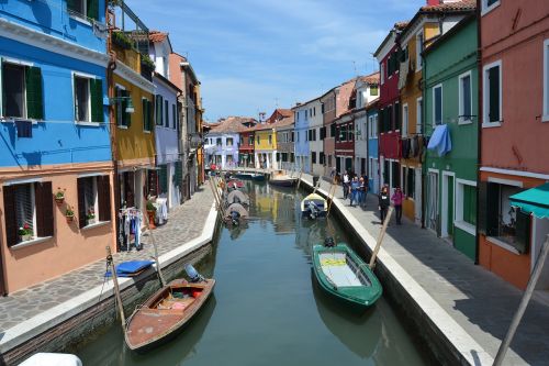 Burano, Venecija, Italy, Kanalas, Valtys, Namai, Spalvos