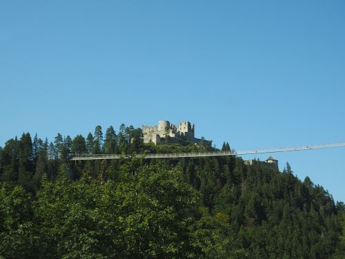 Burg Ehrenberg, Sugadinti, Aukštis Burg, Highline179, Pėsčiųjų Pakabos Tiltas, Lyno Tiltas, Rutte, Tyrol, Austria, Pilis, Ehrenberg