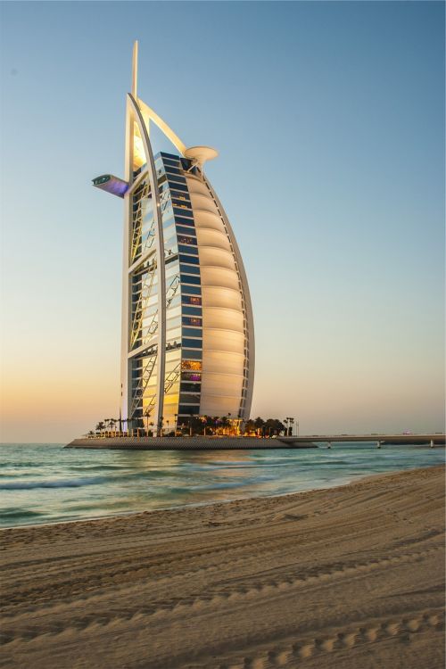 Burj Al Arab, Dubai, Viešbutis, Architektūra, Papludimys, Smėlis, Jūra