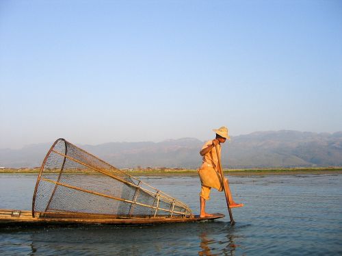 Burma, Žvejyba, Rami Jūra, Vyras, Valtis