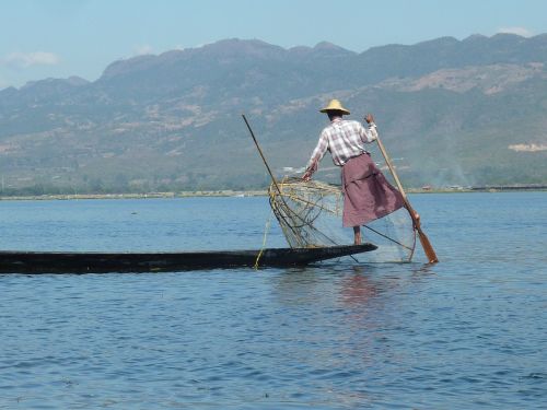 Burma, Ežero Inle, Mianmaras, Žvejys