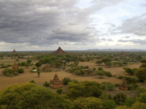 Burma, Bagan, Šventykla, Pagoda, Saulėlydis, Kraštovaizdis, Debesys