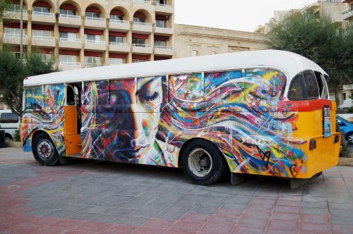 Autobusas, Grafiti, Malta, Gatvės Menas, Mokyklinis Autobusas