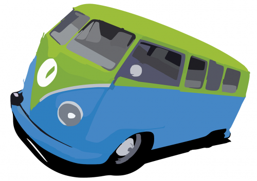 Autobusas, Vežėjas, Volkswagen, Pakreiptas, Žalias, Mėlynas, Nemokama Vektorinė Grafika