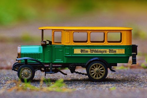 Autobusas, Vienas, Automatinis, Modelis, Oldtimer, Žalias, Geltona