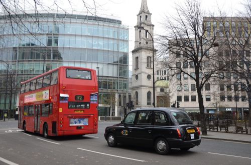 Autobusas,  Taksi,  Londonas,  Raudona,  Juoda,  Gatvė,  Anglija,  Fotografija