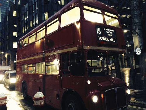 Autobusas, Londonas, Anglija, Naktis, Didžioji Britanija, Jungtinė Karalystė, Miestas, Šviesa, Viešasis Transportas