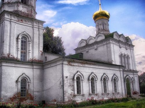 Buzharovo, Rusija, Bažnyčia, Dangus, Debesys, Architektūra, Tikėjimas, Religija, Gėlės, Hdr