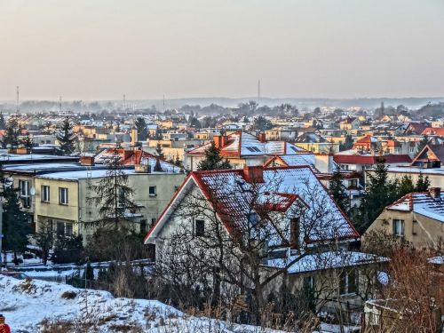 Bydgoszcz, Vaizdas, Panorama, Miestas, Lenkija, Žiema, Pastatai, Sniegas, Namai