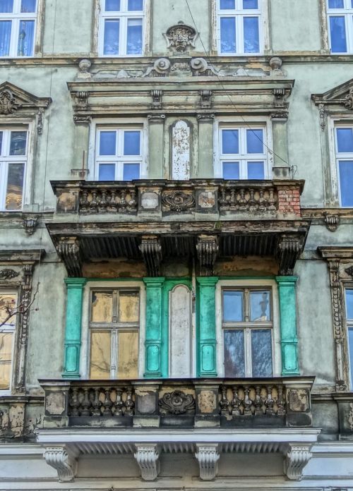 Bydgoszcz, Fasadas, Balkonas, Namas, Priekinis, Architektūra, Eksterjeras