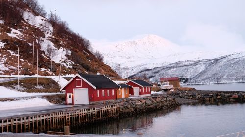 Kajutės, Vaizdas, Ežeras, Žiema, Kraštovaizdis, Izoliuoti Lauklines Kystferie, Lauklines Kystferie, Tromso, Norvegija