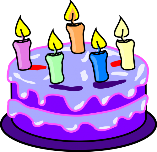 Tortas, Žvakės, Gimtadienis, Violetinė, Apledėjimas, Penki, Laimingas, Nemokama Vektorinė Grafika