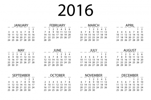 Kalendorius, Data, Mėnuo, Metai, Laikas, 2016, Nemokama Vektorinė Grafika