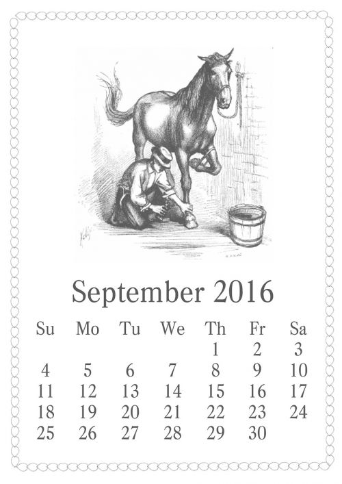 Kalendorius, September, 2016, Vintage, Arklys, Kibiras, Ūkininkas, Ūkis, Tvartas, Uodega, Ausys, Vasara, Ruduo, Sienos