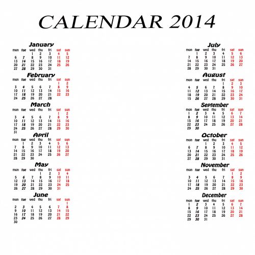 Kalendorius & Nbsp,  2014,  Kalendorius,  2014,  Balta,  Juoda,  2014 M. Kalendorius
