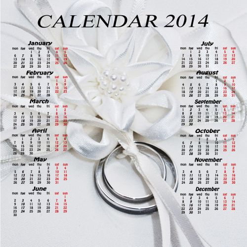 Kalendorius & Nbsp,  2014,  Kalendorius,  2014,  Vestuvių & Nbsp,  Žiedai,  Aljansas,  Obligacija,  2014 M. Kalendorius