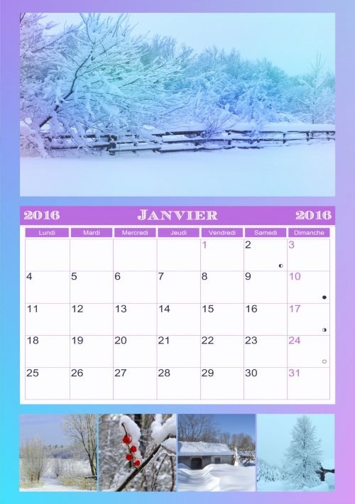 Kalendorius,  Nuotrauka,  Sausis,  Žiema,  2016,  Prancūzų Kalba,  Kalendorius 2016 M. Sausio Mėn