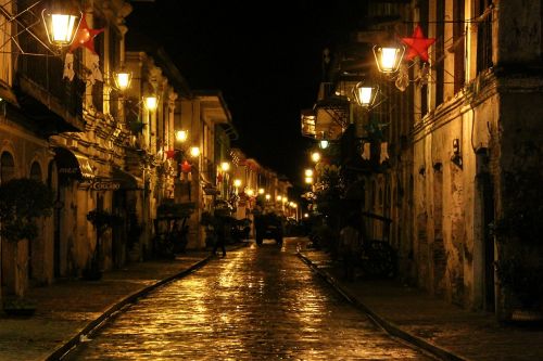 Calle Crisologo, Gatvės Lempa, Gatvės Šviesos, Naktinis Vaizdas, Ilocos, Vigan, Naktis, Filipinai, Asija, Vakaras, Gatvė