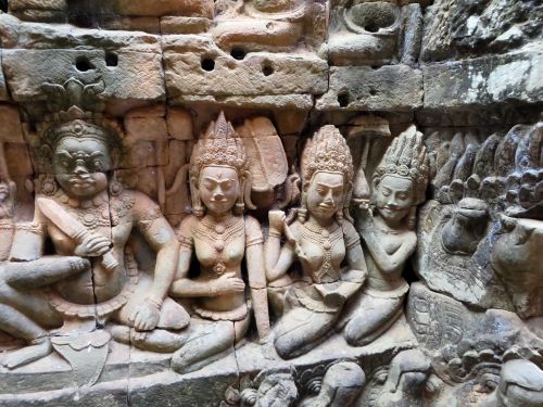 Kambodža, Angkor, Šventykla, Banteay Srei, Šventyklos Moterys, Statulos, Palengvėjimas, Archeologija