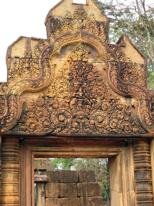 Kambodža, Angkor, Šventykla, Banteay Srei, Šventyklos Moterys, Statulos, Frontonas, Palengvėjimas, Archeologija
