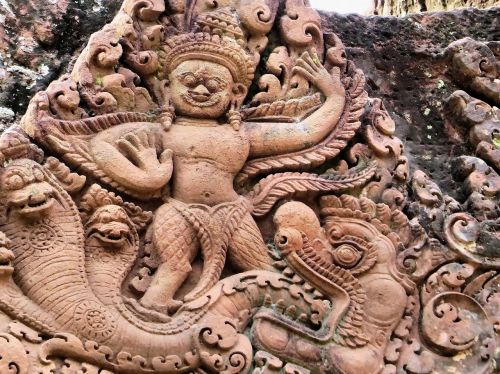 Kambodža, Angkor, Bantaey Krei, Šventykla, Statulos, Frontonas, Archeologija, Griuvėsiai, Skulptūros